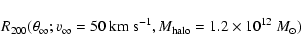 \begin{displaymath}R_{200}(\theta _\infty ; v_\infty=50\ {\rm km~s^{-1}}, M_{\rm halo}=
1.2\times 10^{12}~{M}_\odot )
\end{displaymath}