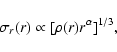 \begin{displaymath}\sigma _r(r)\propto [\rho (r) r^\alpha]^{1/3}
,\end{displaymath}