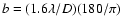 $b= (1.6\lambda / D) (180/\pi)$