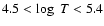 $4.5 < \log~ T < 5.4$