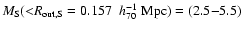 $M_{\rm S}
({<}{R}_{\rm out,S}=0.157~\;h_{70}^{-1}~{\rm Mpc})=(2.5{-}5.5)$