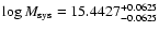 $\log M_{\rm sys}=15.4427_{-0.0625}^{+0.0625}$