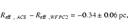 \begin{eqnarray*}\mbox{$R_{\rm eff}$ }_{,~ACS} - \mbox{$R_{\rm eff}$ }_{,WFPC2} = -0.34\pm0.06~{\rm pc},
\end{eqnarray*}