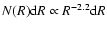 $N(R) {\rm d}R
\propto R^{-2.2}{\rm d}R$