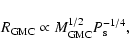 \begin{displaymath}
R_{{\rm GMC}} \propto M_{{\rm GMC}}^{1/2}P_{\rm s}^{-1/4},
\end{displaymath}