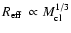 $\mbox{$R_{\rm eff}$ }\propto M_{{\rm cl}}^{1/3}$