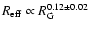 $R_{{\rm eff}}
\propto R_{{\rm G}}^{0.12\pm0.02}$