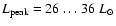 $L_{\rm peak}~{=}~26~{\dots}~36~L_{\odot}$
