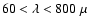 $60~{<}~\lambda~{<}~800~\mu$