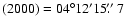 $(2000) = 04^\circ 12' 15\hbox{$.\!\!^{\prime\prime}$ }7$