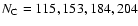 $N_{\rm C} = 115, 153, 184, 204$