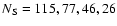 $N_{\rm S} = 115, 77, 46, 26$