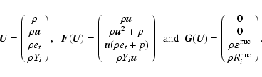 \begin{displaymath}
{{\vec U}} = \left(
\begin{array}{c}
\rho\\
\rho {\vec...
...^{\rm nuc} \\
\rho R^{\rm nuc}_i
\end{array}
\right)
.
\end{displaymath}