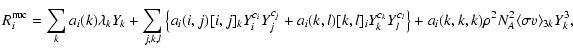 $\displaystyle R^{\rm nuc}_i = \sum_k a_i(k)\lambda_k Y_k + \sum_{j,k,l}\big\{a_...
...c_k} Y_l^{c_l}\big\} +
a_i(k,k,k)\rho^2 N_A^2\langle\sigma v\rangle_{3k}Y_k^3 ,$