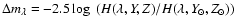 $\Delta m_\lambda=-2.5\log~( H(\lambda,Y,Z)/H(\lambda,Y_\odot,Z_\odot))$