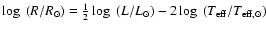 $\log~ (R/R_{\odot})=\frac{1}{2}\log~ (L/L_{\odot}) - 2 \log~
(T_{\rm eff}/T_{{\rm eff}, \odot})$