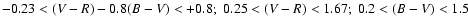 $-0.23<(V-R)-0.8(B-V)<+0.8; \;
0.25<(V-R)<1.67; \; 0.2<(B-V)<1.5$