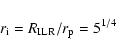 \begin{displaymath}%
r_{\rm i}=R_{\rm ILR}/r_{\rm p}=5^{1/4}
\end{displaymath}