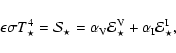 \begin{displaymath}\epsilon \sigma T_\star^4 = {\cal S}_\star = \alpha_{\rm V} {\cal E}_\star^{\rm V}+
\alpha_{\rm I} {\cal E}_\star^{\rm I} ,
\end{displaymath}