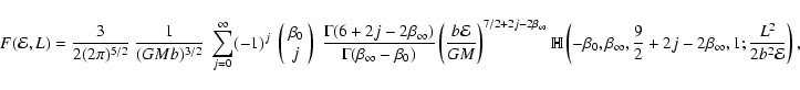 \begin{displaymath}F({\mathcal{E}},L)
=
\frac{3}{2(2\pi)^{5/2}}~\frac{1}{(GMb)...
...{2}+2j-2\beta_\infty,1;
\frac{L^2}{2b^2{\mathcal{E}}}\right),
\end{displaymath}