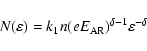 \begin{displaymath}N(\varepsilon)=k_1n(eE_{\rm AR})^{\delta-1}\varepsilon^{-\delta}
\end{displaymath}