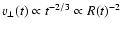 $v_\perp(t) \propto t^{-2/3} \propto R(t)^{-2}$