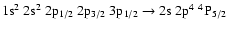 $\rm 1s^2~2s^2~2p_{1/2}~2p_{3/2}~3p_{1/2} \rightarrow 2s~2p^4~^4P_{5/2}$
