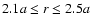 $2.1a \le r \le 2.5a$