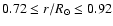 $ 0.72 \leq r/R_{\odot} \leq 0.92$