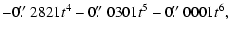 $\displaystyle - 0\hbox{$.\!\!^{\prime\prime}$ }2821t^4 - 0\hbox{$.\!\!^{\prime\prime}$ }0301t^5 - 0\hbox{$.\!\!^{\prime\prime}$ }0001t^6,$