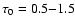 $\tau_0 =0.5{-}1.5$