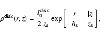 \begin{displaymath}\rho^{\rm disk}(r,z)=\frac{I_0^{\rm disk}}{2 \; z_{\rm s}}
...
...t[-\frac{r}{h_{\rm s}} -\frac{\vert z\vert}{z_{\rm s}}\right],
\end{displaymath}