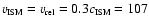$v_{\mbox{\tiny ISM}} = v_{\mbox{\tiny rel}} = 0.3 c_{\mbox{\tiny ISM}}
= 107$
