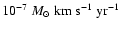 $10^{-7}~M_\odot~{\rm km~s}^{-1}~{\rm yr}^{-1}$