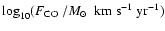 $\log_{10}(\mbox{$F_{\rm CO}$ }/\mbox{$M_{\odot}$ }~{\rm km~s}^{-1}~{\rm yr}^{-1})$