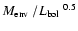 $\mbox{$M_{\rm env}$ }/\mbox{$L_{\rm bol}$ }^{0.5}$
