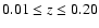 $0.01\le z\le0.20$