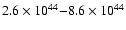 $2.6\times 10^{44}{-}8.6 \times 10^{44}$