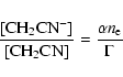 \begin{displaymath}\frac{[{\rm CH_2CN^-}]}{[{\rm CH_2CN}]}=\frac{\alpha n_{\rm e}}{\Gamma}
\end{displaymath}