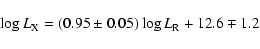 \begin{displaymath}%
\log L_{{{\rm X}}} = (0.95\pm0.05)\log L_{{{\rm R}}} +
12.6\mp1.2
\end{displaymath}