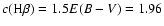 $c({\rm H}\beta) = 1.5 E(B-V) =
1.96$