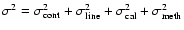 $\sigma^{2} = \sigma_{\rm cont}^{2}
+ \sigma_{\rm line}^{2} + \sigma_{\rm cal}^{2} + \sigma_{\rm meth}^{2}$