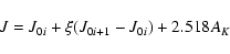 \begin{displaymath}J = J_{0i} + \xi (J_{0i+1} - J_{0i}) + 2.518 A_K
\end{displaymath}