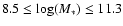 $8.5 \leq \log(M_*)\leq 11.3$