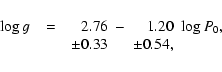 \begin{displaymath}\begin{array}{lcrcrc}
\log g &~=~& 2.76 & - & 1.20 & \log P_0,\\
& & \pm 0.33 & & \pm 0.54,\\
\end{array}\end{displaymath}