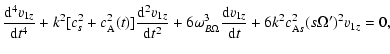 $\displaystyle \frac{{\rm d}^4 v_{1z}}{{\rm d} t^4} + k^2 [c_s^2 + c_{\rm A}^2(t...
...rac{{\rm d} v_{1z}}{{\rm d} t}
+ 6 k^2 c_{{\rm A}s}^2 (s \Omega')^2 v_{1z} = 0,$