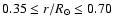 $0.35 \leq r/R_\odot \leq 0.70$