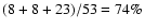 $(8+8+23)/53=74\%$