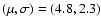 $(\mu,\sigma)=(4.8,2.3)$