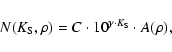 \begin{displaymath}
N(K_{\rm S},\rho) = C \cdot 10^{\gamma \cdot K_{\rm S}} \cdot A(\rho) ,
\end{displaymath}